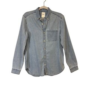 GAP Mens Chambray Button Down Shirt Size S Long Sleeve Casual Denim